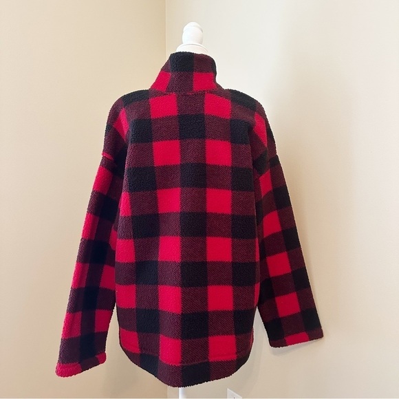 Old Navy Sherpa Buffalo Plaid Red Black 1/4 Zip Pullover NWT - XL - Picture 4 of 12